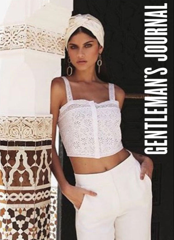 Ivory silk turban by Nerida Fraiman featured in Gentleman’s Journal.