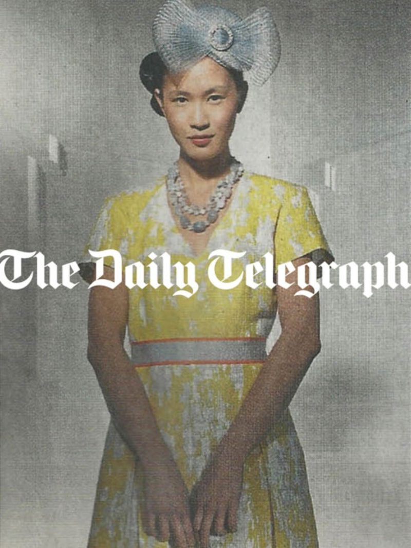 Model wearing Nerida Fraiman silver fascinator for The Daily Telegraph.
