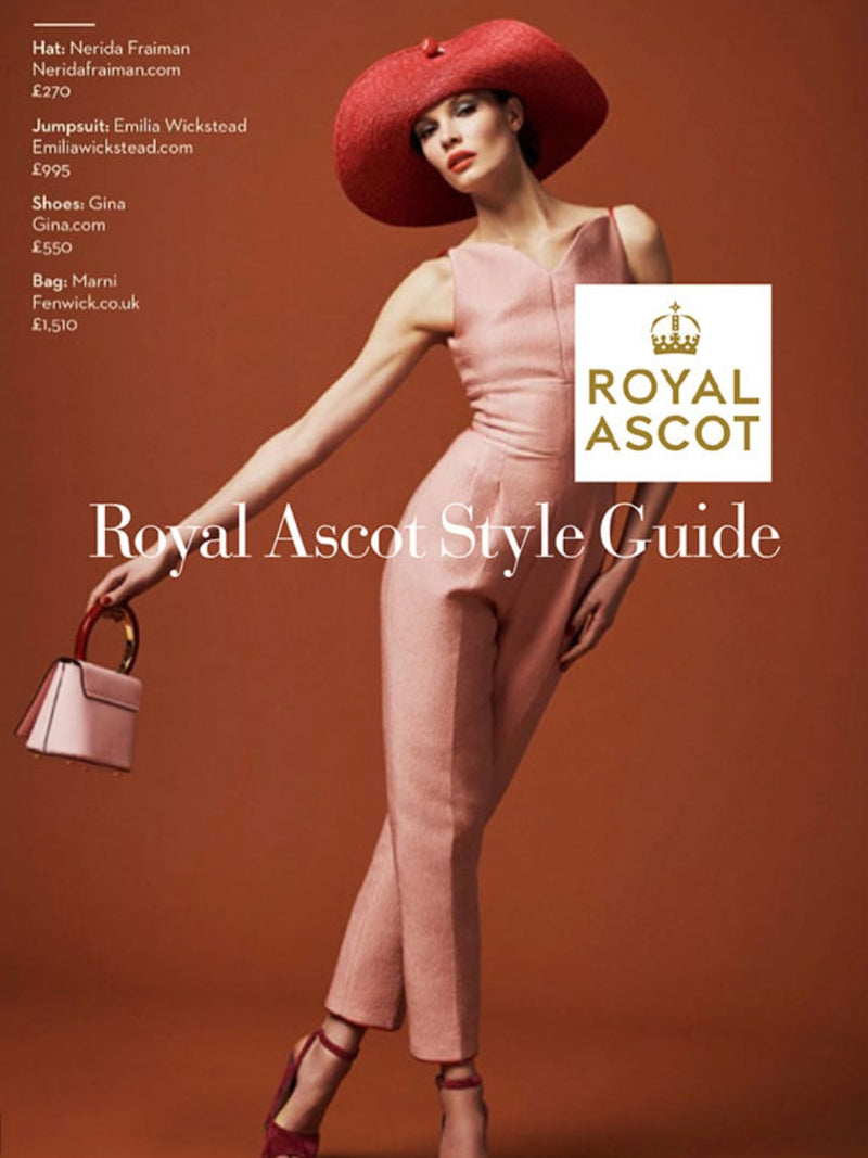 Model wearing Nerida Fraiman’s sunhat for the Royal Ascot Style Guide.