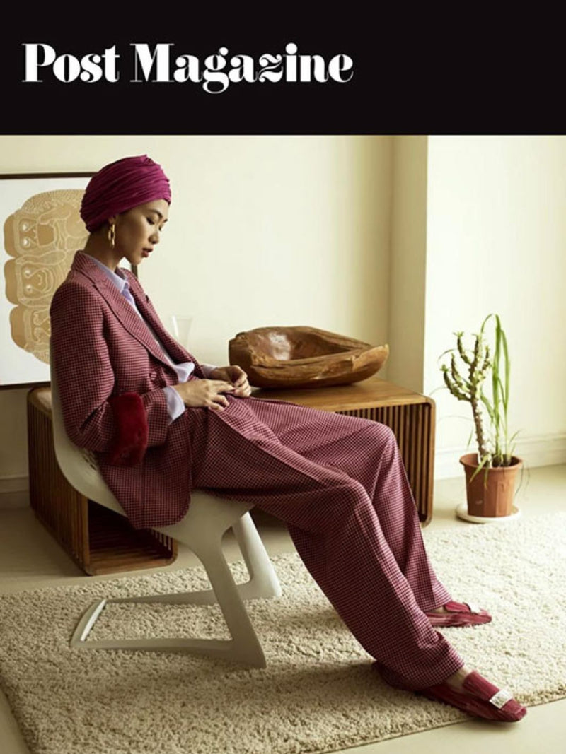 Model wearing Nerida Fraiman turban for South China Morning Post magazine.