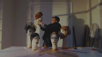 Nerida Fraiman creating a bespoke hat in her London millinery studio
