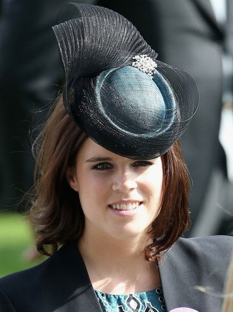 Princess Eugenie wearing Nerida Fraiman pillbox hat.